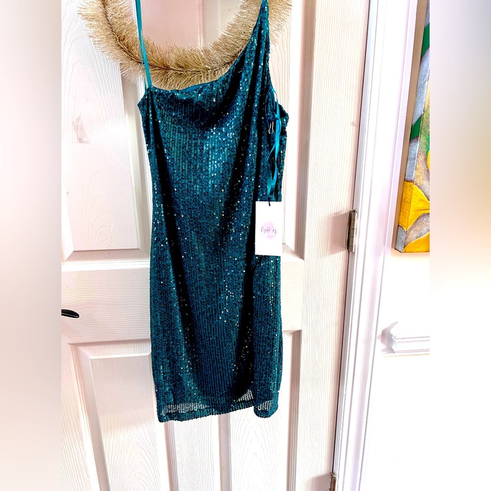 NWT one shoulder green sequin dress size medium